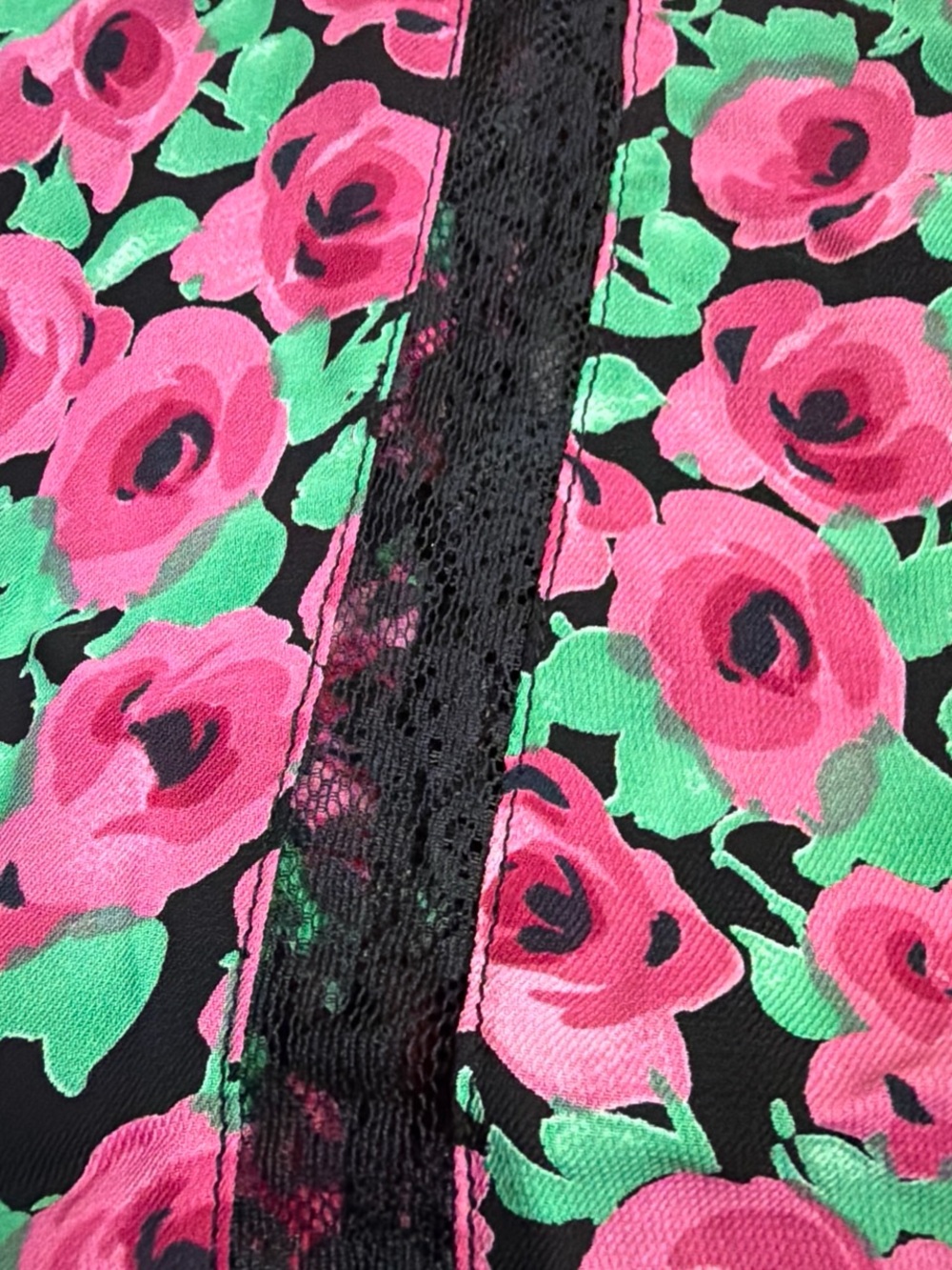 For Love & Lemons Black Floral Lace-Trim Mini Dress with Pink & Green Print - Picture 3 of 5